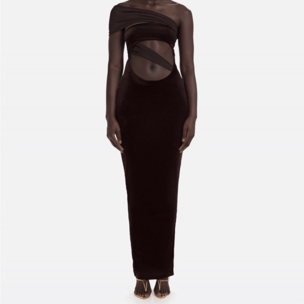 Asymmetric Cutout Black Maxi Dress